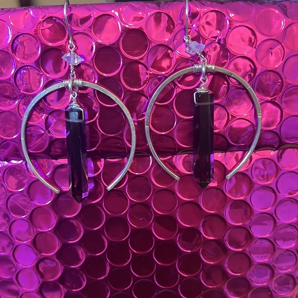 Moon Smokey quartz herkimer diamond moon earrings - Picture 5 of 6